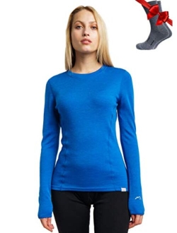 Merino.tech Merino Wool Base Layer Women 100% Merino Wool Lightweight, Midweight Long Sleeve Thermal Shirts + Wool Socks