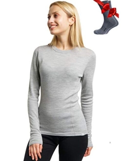 Merino.tech Merino Wool Base Layer Women 100% Merino Wool Lightweight, Midweight Long Sleeve Thermal Shirts + Wool Socks