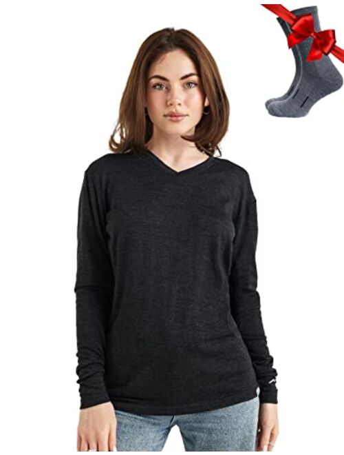 Merino.tech Merino Wool Base Layer Women 100% Merino Wool Lightweight, Midweight Long Sleeve Thermal Shirts + Wool Socks