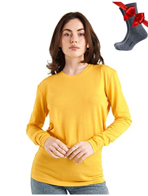 Merino.tech Merino Wool Base Layer Women 100% Merino Wool Lightweight, Midweight Long Sleeve Thermal Shirts + Wool Socks