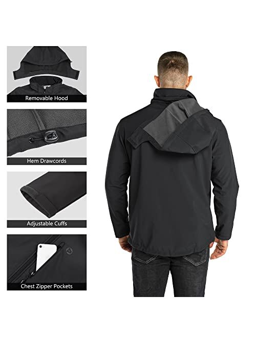 Outdoor Ventures Men's Lightweight Softshell Jacket Fleece Lined Hooded Water Resistant Winter Hiking Windbreaker Jackets