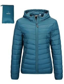 Outdoor Ventures Women's Packable Lightweight Full-Zip Puffer Jacket with Hood Quilted Winter Coat