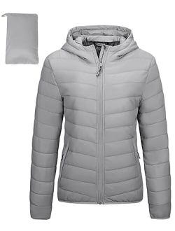 Outdoor Ventures Women's Packable Lightweight Full-Zip Puffer Jacket with Hood Quilted Winter Coat