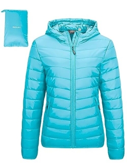 Outdoor Ventures Women's Packable Lightweight Full-Zip Puffer Jacket with Hood Quilted Winter Coat