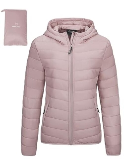 Outdoor Ventures Women's Packable Lightweight Full-Zip Puffer Jacket with Hood Quilted Winter Coat