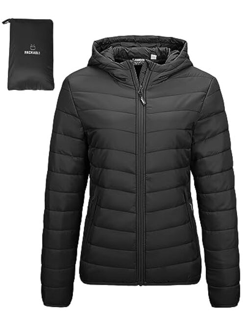 Outdoor Ventures Women's Packable Lightweight Full-Zip Puffer Jacket with Hood Quilted Winter Coat