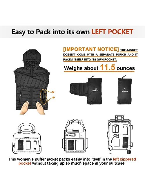 Outdoor Ventures Women's Packable Lightweight Full-Zip Puffer Jacket with Hood Quilted Winter Coat