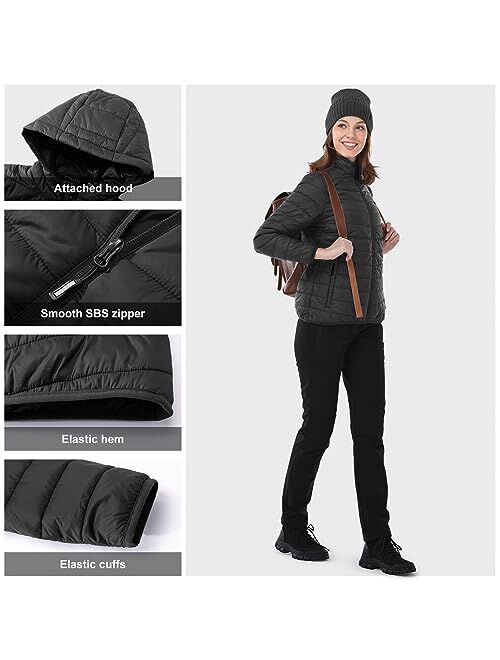 Outdoor Ventures Women's Packable Lightweight Full-Zip Puffer Jacket with Hood Quilted Winter Coat