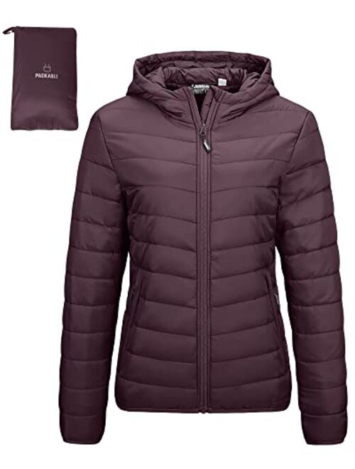 Outdoor Ventures Women's Packable Lightweight Full-Zip Puffer Jacket with Hood Quilted Winter Coat