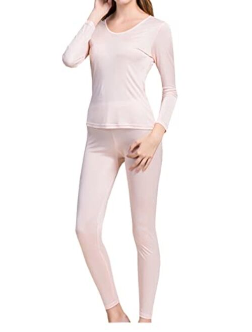 Grenasasilk Womens Silk Long Underwear Mulberry Silk Long Johns Silk Thermal Underwear Sets Cold Weather Base Layer