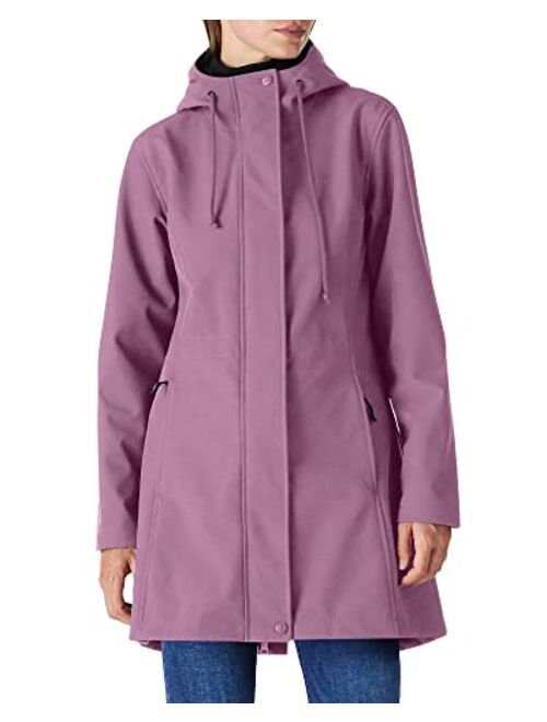 Outdoor Ventures Women's Lightweight Waterproof Fleece Lined Hooded Softshell Rain Jacket, Warm Windbreaker Long Coat