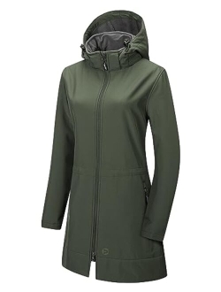 Outdoor Ventures Women's Softshell Jacket with Removable Hood Fleece Lined Windbreaker Insulated Long Warm Rain Jacket