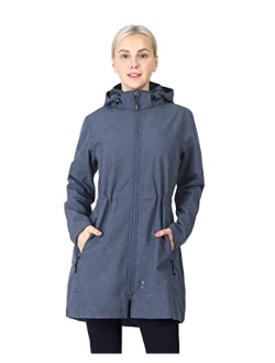 Outdoor Ventures Women's Softshell Jacket with Removable Hood Fleece Lined Windbreaker Insulated Long Warm Rain Jacket