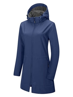 Outdoor Ventures Women's Softshell Jacket with Removable Hood Fleece Lined Windbreaker Insulated Long Warm Rain Jacket