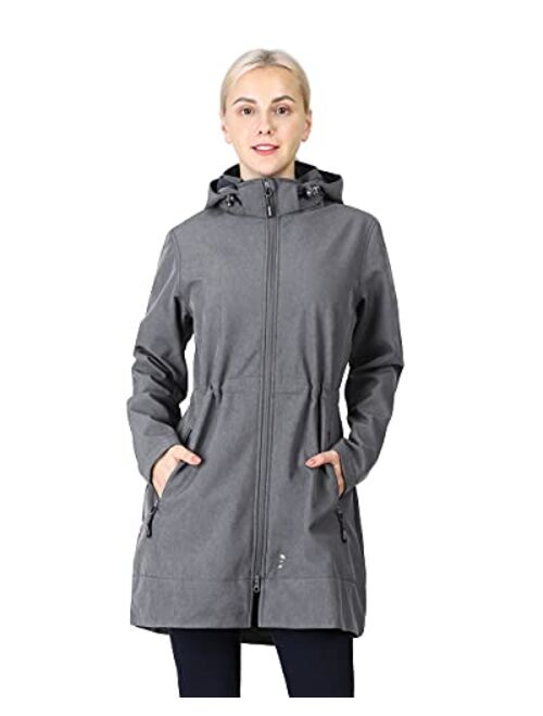 Outdoor Ventures Women's Softshell Jacket with Removable Hood Fleece Lined Windbreaker Insulated Long Warm Rain Jacket