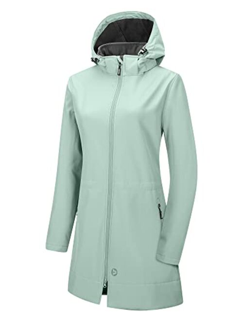 Outdoor Ventures Women's Softshell Jacket with Removable Hood Fleece Lined Windbreaker Insulated Long Warm Rain Jacket