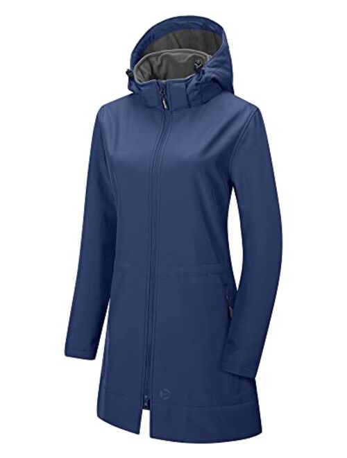 Outdoor Ventures Women's Softshell Jacket with Removable Hood Fleece Lined Windbreaker Insulated Long Warm Rain Jacket