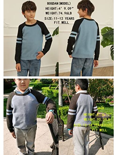 Rrhss Boy's Crew Neck Color Block Pullover Sweater Toddler Casual Cable Knit Jumper Tops