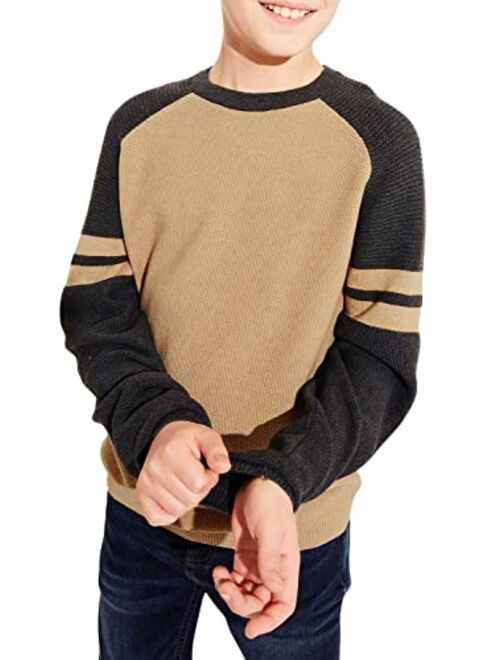 Rrhss Boy's Crew Neck Color Block Pullover Sweater Toddler Casual Cable Knit Jumper Tops