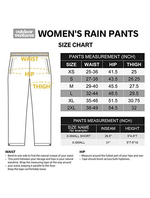 Outdoor Ventures Women's Rain Pants Packable Waterproof Hiking Pants Windproof Breathable Outdoor Rain Over Pants