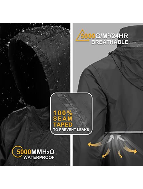 Outdoor Ventures Men's Rain Jacket Waterproof Lightweight Packable Rain Pullover for Hiking Golf Running