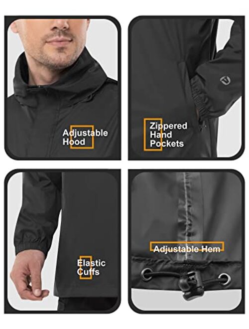 Outdoor Ventures Men's Rain Jacket Waterproof Lightweight Packable Rain Pullover for Hiking Golf Running