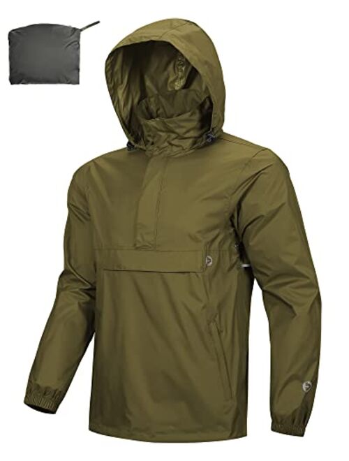 Outdoor Ventures Men's Rain Jacket Waterproof Lightweight Packable Rain Pullover for Hiking Golf Running