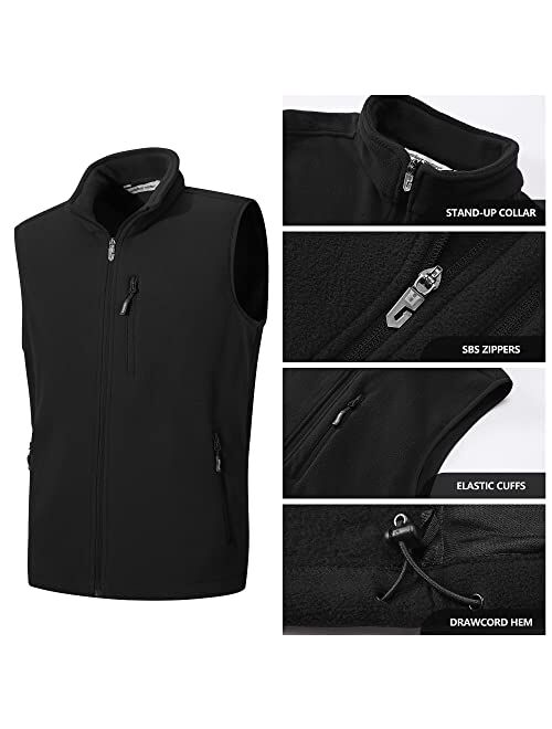 Outdoor Ventures Men's Full-Zip Lightweight Polar Fleece Vest Outerwear with 5 Pockets Warm Winter Sleeveless Jacket Casual