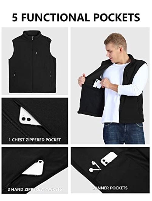 Outdoor Ventures Men's Full-Zip Lightweight Polar Fleece Vest Outerwear with 5 Pockets Warm Winter Sleeveless Jacket Casual