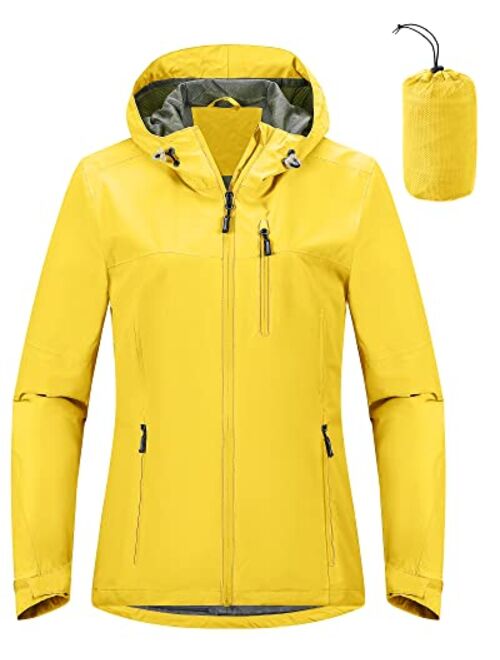 Outdoor Ventures Packable Rain Jacket Women Lightweight Waterproof Raincoat with Hood Cycling Bike Jacket Windbreaker