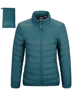 Outdoor Ventures Women's Packable Full-Zip Short Puffer Jacket Insulated Quilted Warm Lightweight Winter Coat