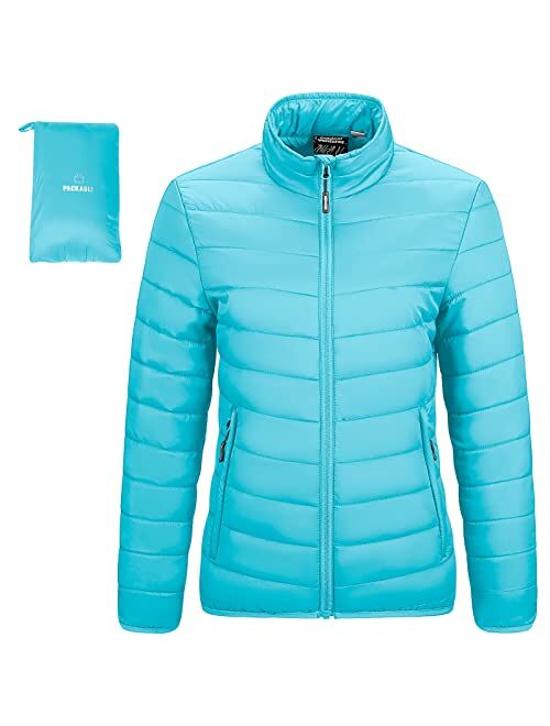 Outdoor Ventures Women's Packable Full-Zip Short Puffer Jacket Insulated Quilted Warm Lightweight Winter Coat