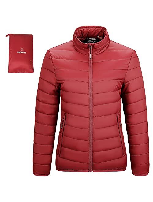 Outdoor Ventures Women's Packable Full-Zip Short Puffer Jacket Insulated Quilted Warm Lightweight Winter Coat