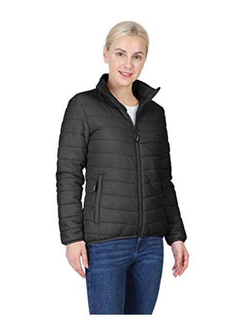 Outdoor Ventures Women's Packable Full-Zip Short Puffer Jacket Insulated Quilted Warm Lightweight Winter Coat