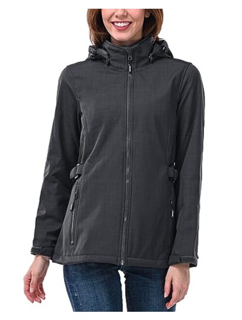 Outdoor Ventures Women's Softshell Jacket with Removable Hood, Insulated Windbreaker Waterproof Warm Fleece Lined Coat