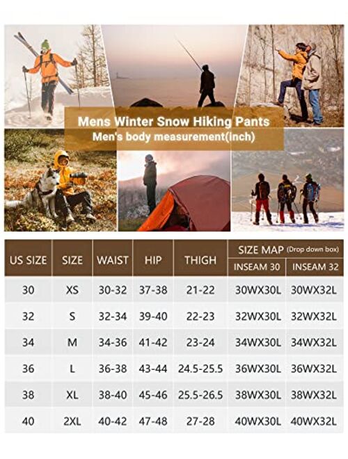 Outdoor Ventures Men's Fleece Lined Snow Pants Waterproof Windproof Ski Hiking Winter Pants With Pockets