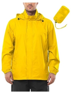 Outdoor Ventures Men's Rain Jacket Waterproof Lightweight Packable Rain Shell Raincoat with Hood for Golf Hiking Travel