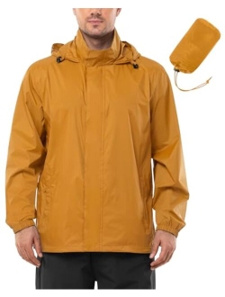 Outdoor Ventures Men's Rain Jacket Waterproof Lightweight Packable Rain Shell Raincoat with Hood for Golf Hiking Travel