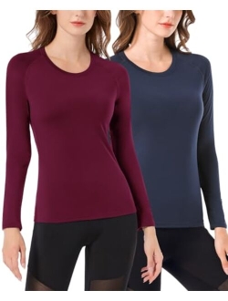 MRIGNT Womens Base Layer Thermal Tops 2 Pack, Women's Underscrub Comfort Tee