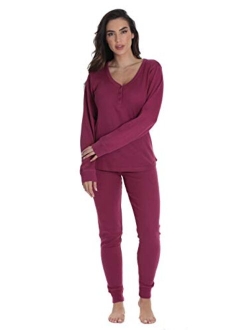 #followme Womens Thermal Henley Jogger Pant Set