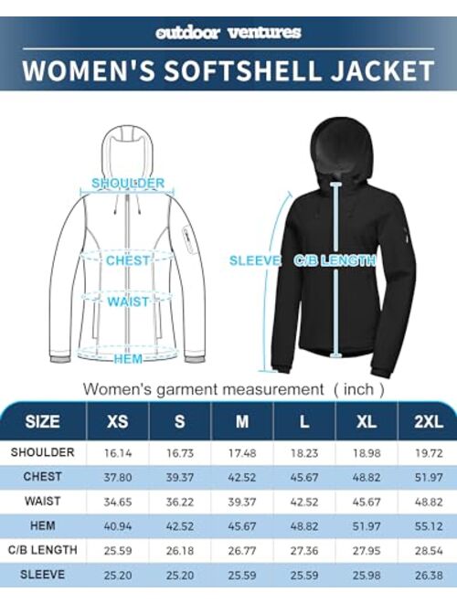 Outdoor Ventures Women's Softshell Jacket with Hood Fleece Lined Warm Lightweight Waterproof Insulated Windbreaker