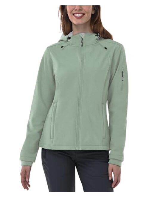 Outdoor Ventures Women's Softshell Jacket with Hood Fleece Lined Warm Lightweight Waterproof Insulated Windbreaker