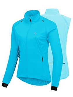 Outdoor Ventures Women's Full Zip Running Cycling Jacket Waterproof Windproof Reflective Removable Sleeves Athletic Vest