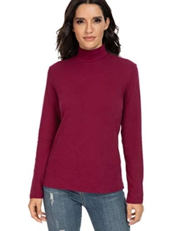 HieasyFit Women's Cotton Mock Turtleneck Long Sleeve Basic Thermal Top