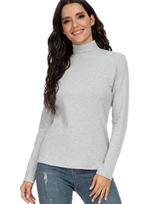 HieasyFit Women's Cotton Mock Turtleneck Long Sleeve Basic Thermal Top