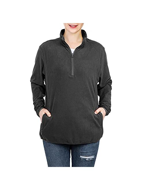 Outdoor Ventures Women's Loose Fit 1/4 Quarter Zip Soft Lightweight Polar Fleece Pullover Jacket with Zipper Pocket