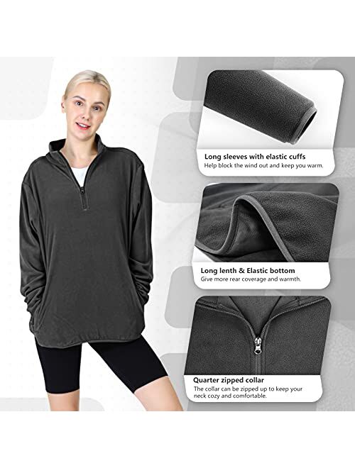 Outdoor Ventures Women's Loose Fit 1/4 Quarter Zip Soft Lightweight Polar Fleece Pullover Jacket with Zipper Pocket