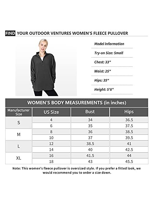 Outdoor Ventures Women's Loose Fit 1/4 Quarter Zip Soft Lightweight Polar Fleece Pullover Jacket with Zipper Pocket