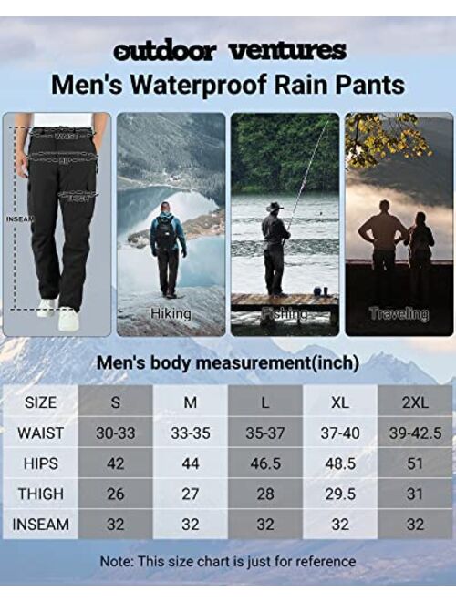 Outdoor Ventures Men's Rain Pants, Lightweight Breathable Waterproof Golf Rain Over Pants for Hiking Fishing Travel