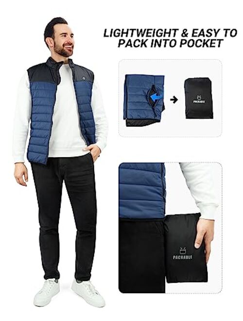 Outdoor Ventures Men's Lightweight Puffer Vest Outerwear, Warm Sleeveless Packable Winter Jacket for Hiking Travel Running